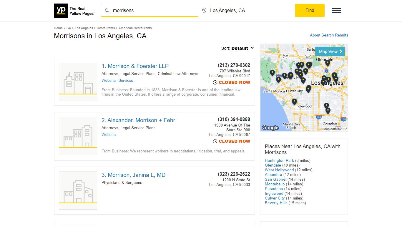 Morrisons Locations & Hours Near Los Angeles, CA - YP.com